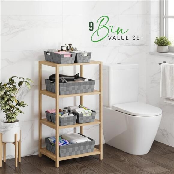 Set Of 9 Storage Baskets For Shelves Small Storage Closet Organizer Bins - Picture 2 of 7